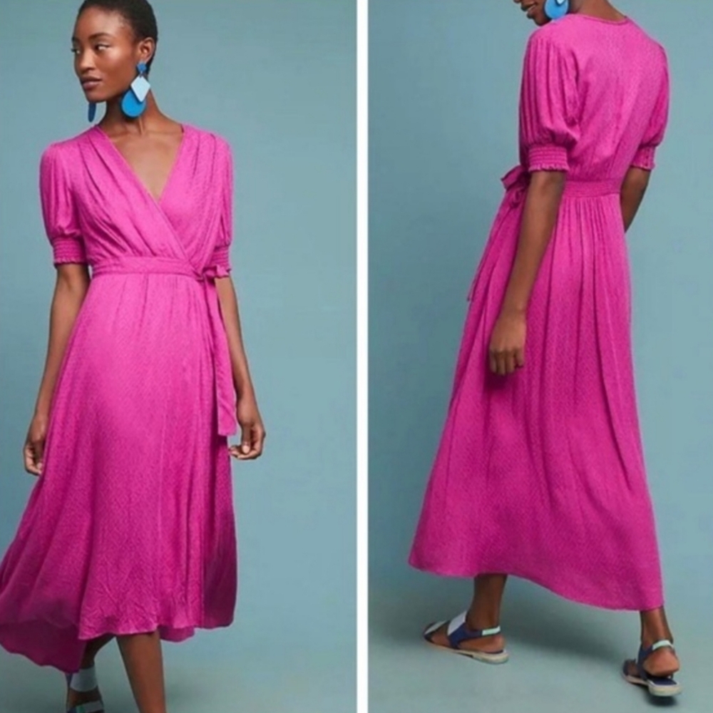 Anthropologie Maeve Breana Wrap Fuschia dress size 2